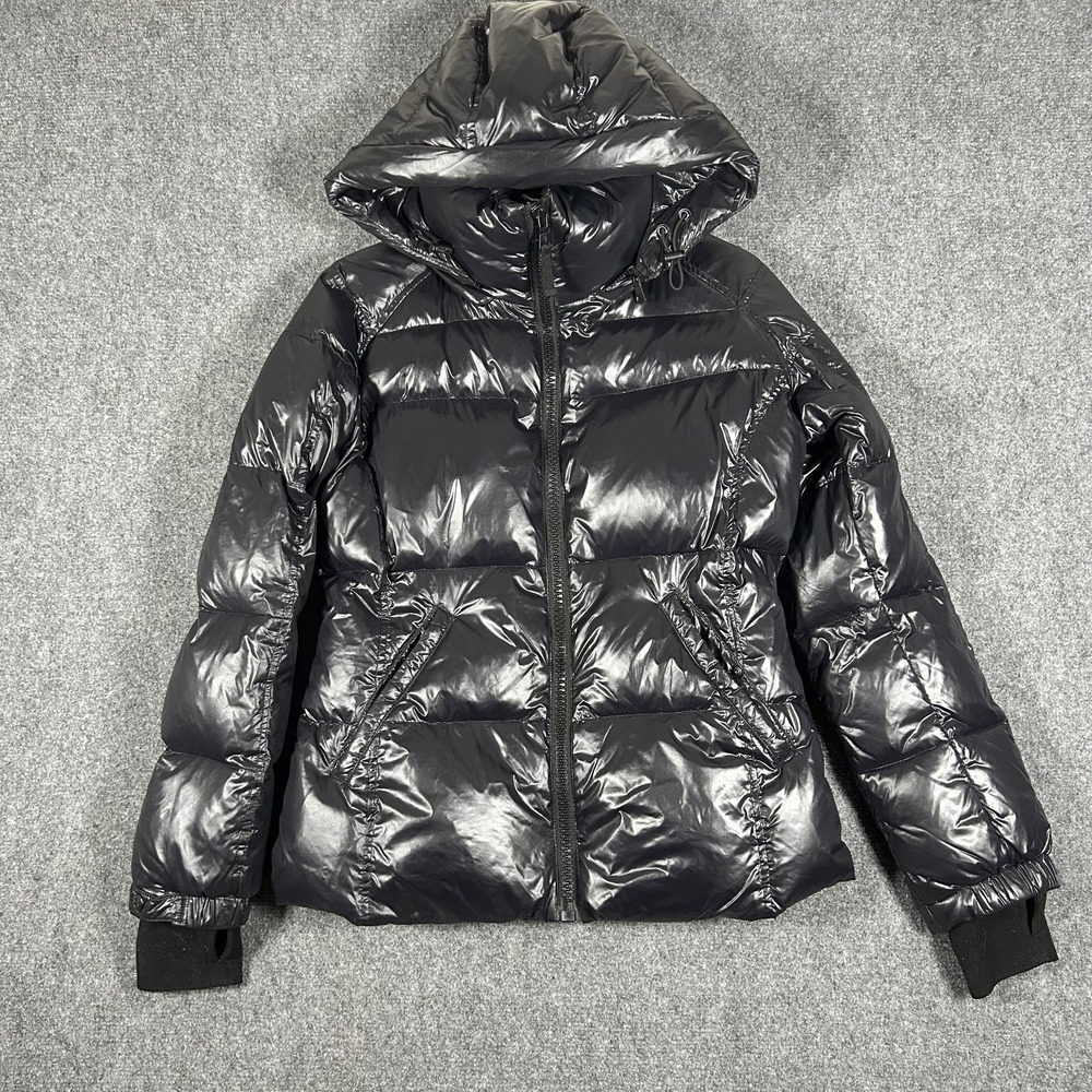 S13 Kylie Lacquer Down Puffer Coat Jacket Hooded High Shine Parka Women's Medium
